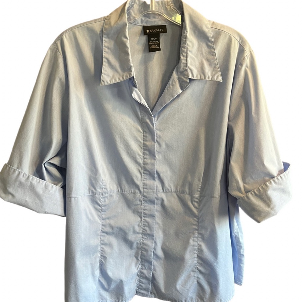 Lane Bryant ~ 18/20 Button Up Shirt Blue Top Elbow Length Sleeve